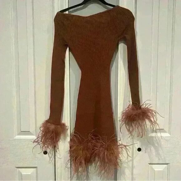 Lovers and Friends Jalen Feather Mini Dress in Cocoa - Picture 5 of 5